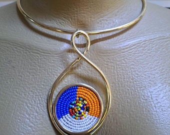 Brass Beaded Pendant Necklace – Handmade Boho Tribal Cuff Jewelry