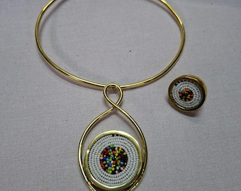 Handmade Brass Beaded Pendant Necklace – Boho Tribal Cuff Jewelry