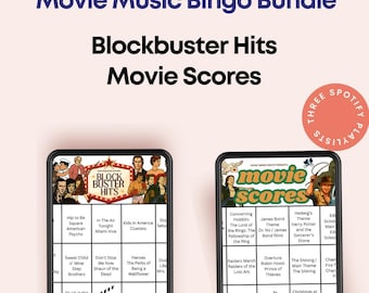 Juego de bingo musical de películas, 40 tarjetas imprimibles, lista de reproducción de Spotify (descarga digital)