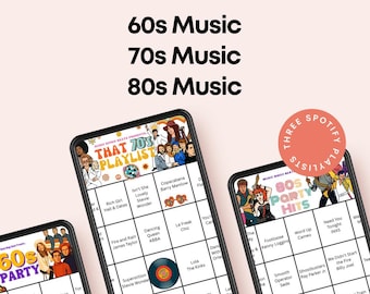 60er 70er 80er Jahre Musik Bingo Bundle, 60 druckbare Karten, Music Bingo Bundle, Steampunk Playlist (digitaler Download)
