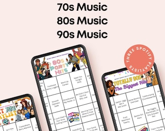 70er 80er 90er Jahre Musik Bingo Bundle, 60 druckbare Karten, Etsy Playlist (digitaler Download)