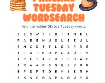 Pancake Tuesday Word Search Printable | Shrove Tuesday Activity for Kids