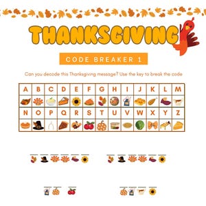 Utskrivbar Thanksgiving-kodknäckare, höstkodknäckarpussel, höstordpussel, hemlig kodaktivitet, utskrivbar Thanksgiving-aktivitet för barn
