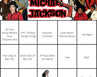 Michael Jackson Music Bingo, 20 Bingokarten, inklusive Playlist, digitaler Download