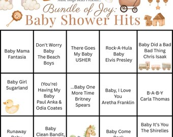MUSIC BINGO - Baby Shower Game, 20 Bingo Cards, Playlist Included, Digital Download