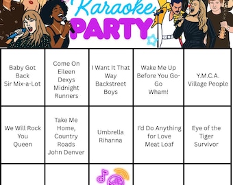 Karaoke-Musik-Bingo: 20 druckbare Karten, Spotify-Wiedergabeliste (digitaler Download)