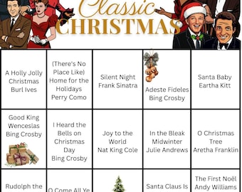 Classic Christmas Music Bingo Printable: 20 Printable Cards, Spotify Playlist Included (Digital Download)
