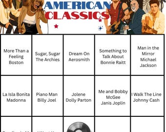 BINGO MUSICAL - Clásicos Americanos, 20 Cartones de Bingo, Lista de Reproducción Incluida, Descarga Digital