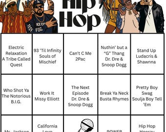 Hip Hop Music Bingo Party Game: 20 Printable Cards, Spotify Playlist (Digital Download)