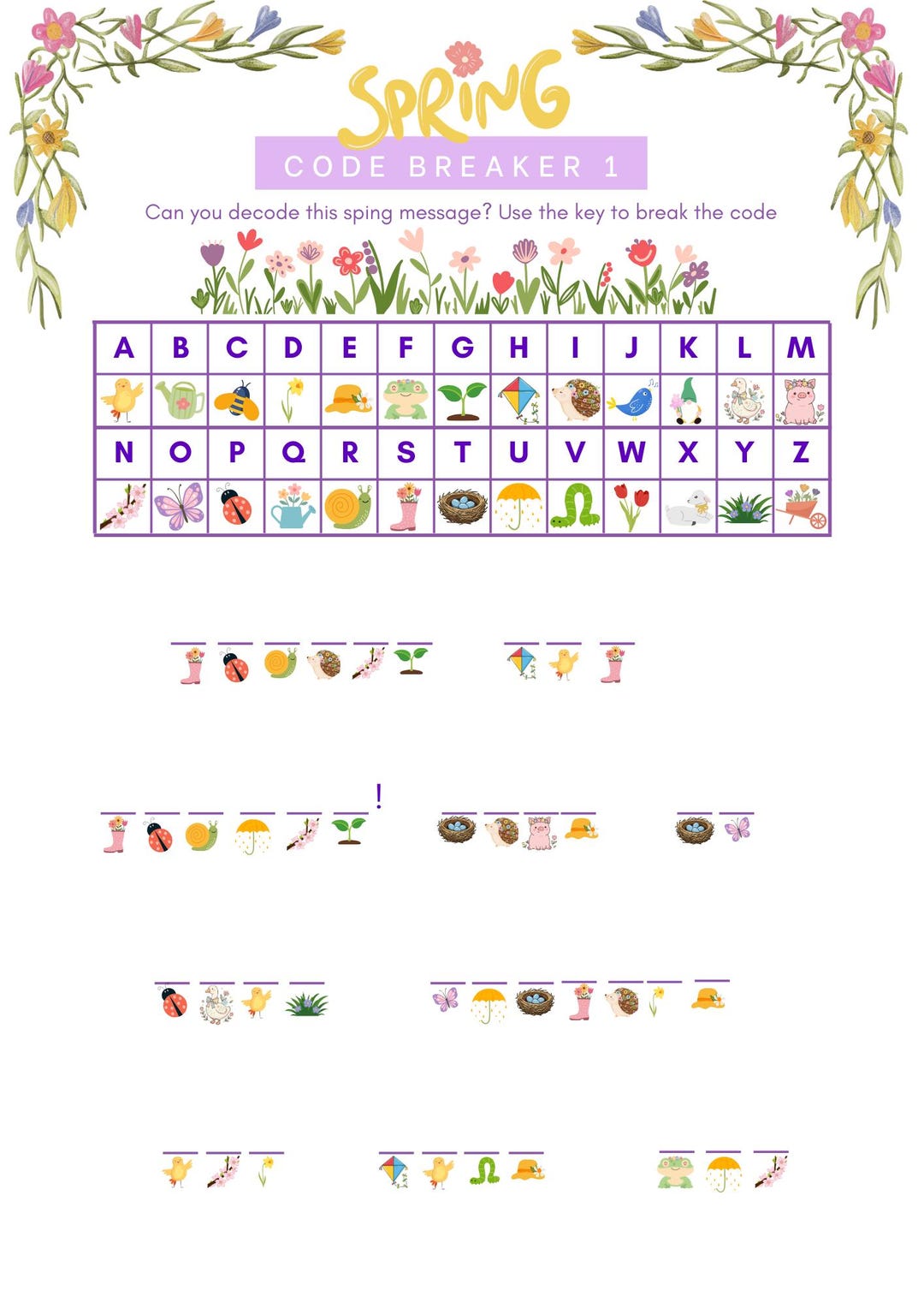 Spring Code Breaker Game – 2 Fun Printable Activities for Kids - Etsy