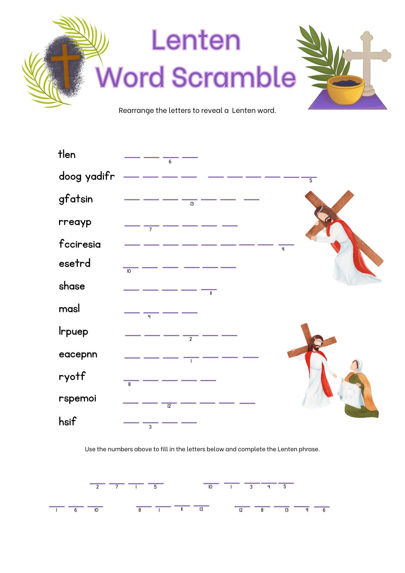 Lenten Word Scramble Printable | Catholic Activity for Kids - Etsy