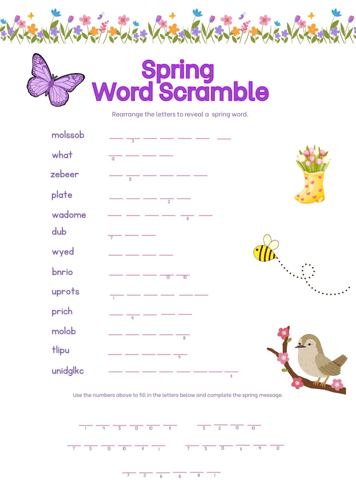 Spring Word Scramble Printable - Classroom Activity for Kids - Etsy