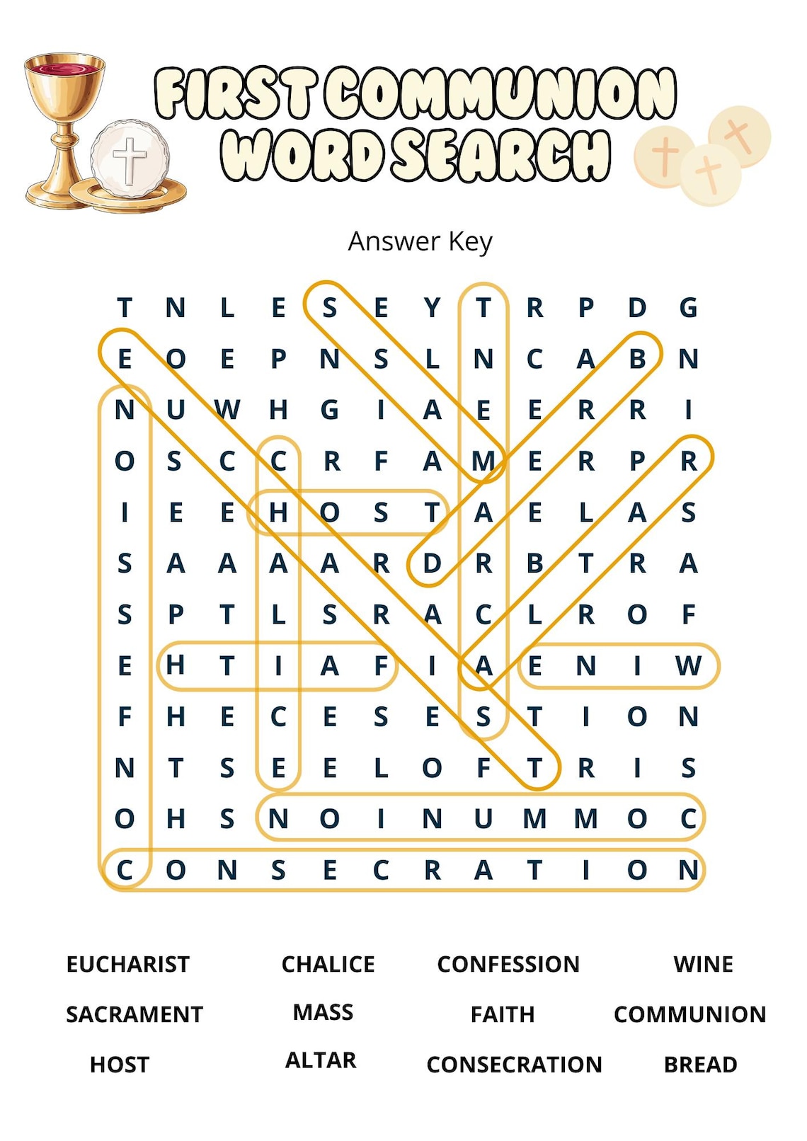 First Communion Word Search for Kids | Catholic Printable Activity - Etsy