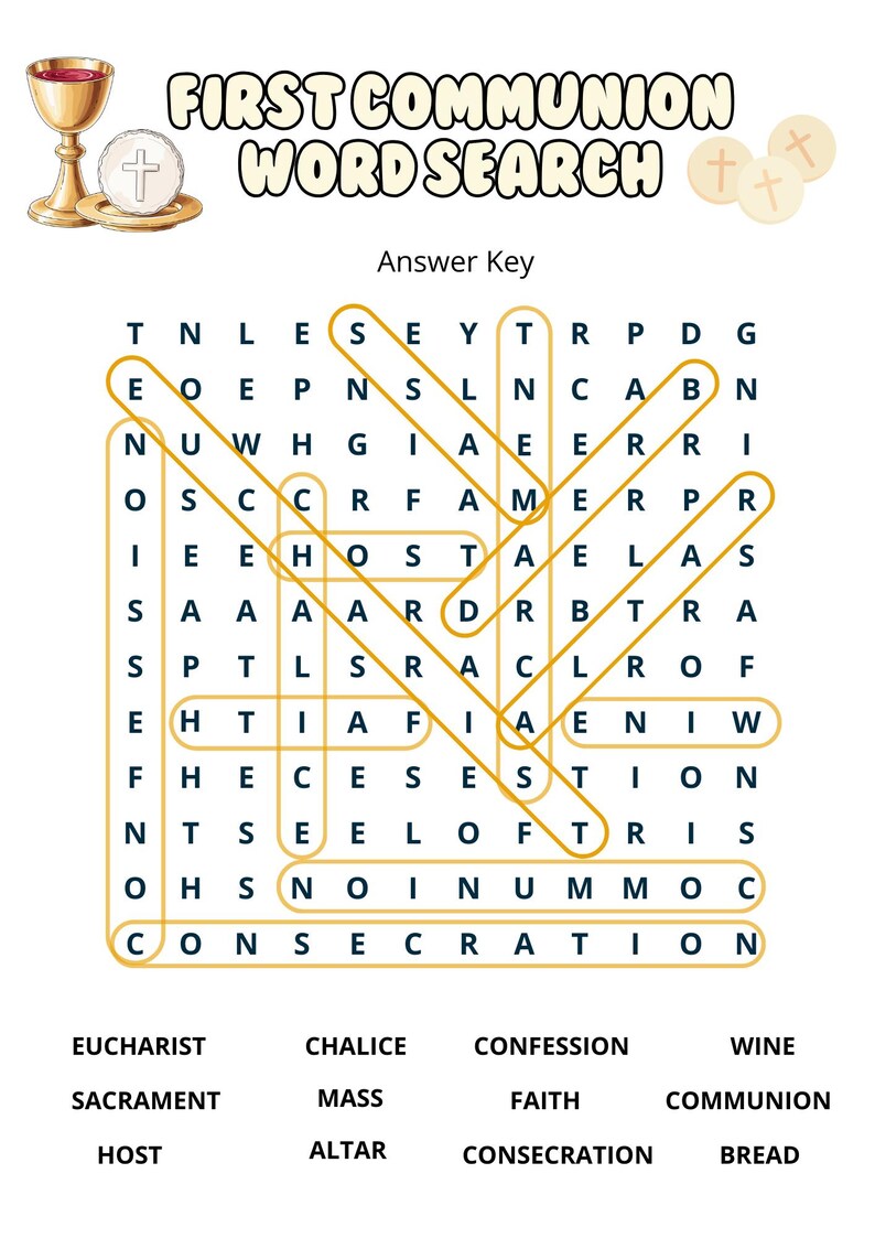 First Communion Word Search for Kids | Catholic Printable Activity - Etsy