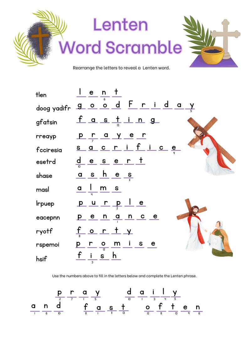 Lenten Word Scramble Printable | Catholic Activity for Kids - Etsy