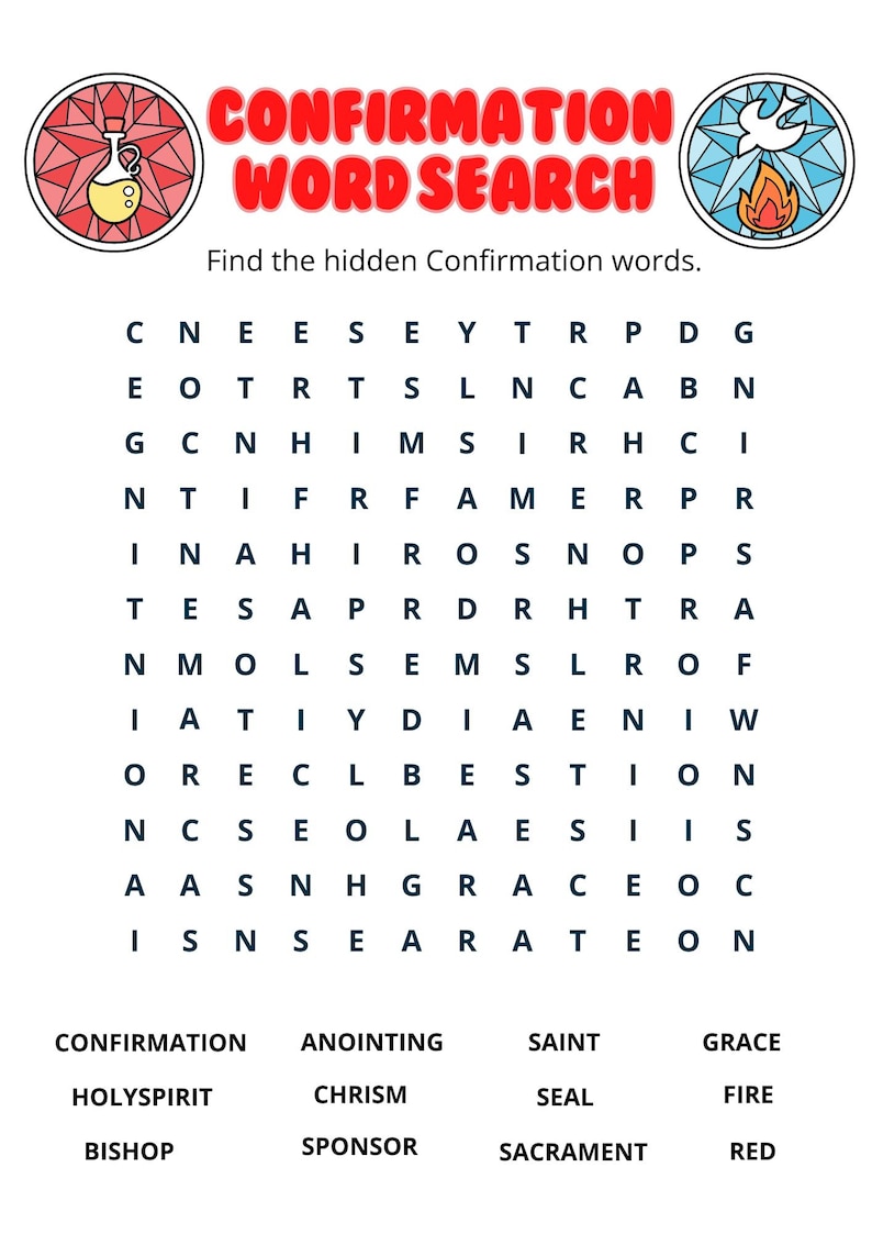 Confirmation Word Search for Kids | Catholic Printable Activity - Etsy