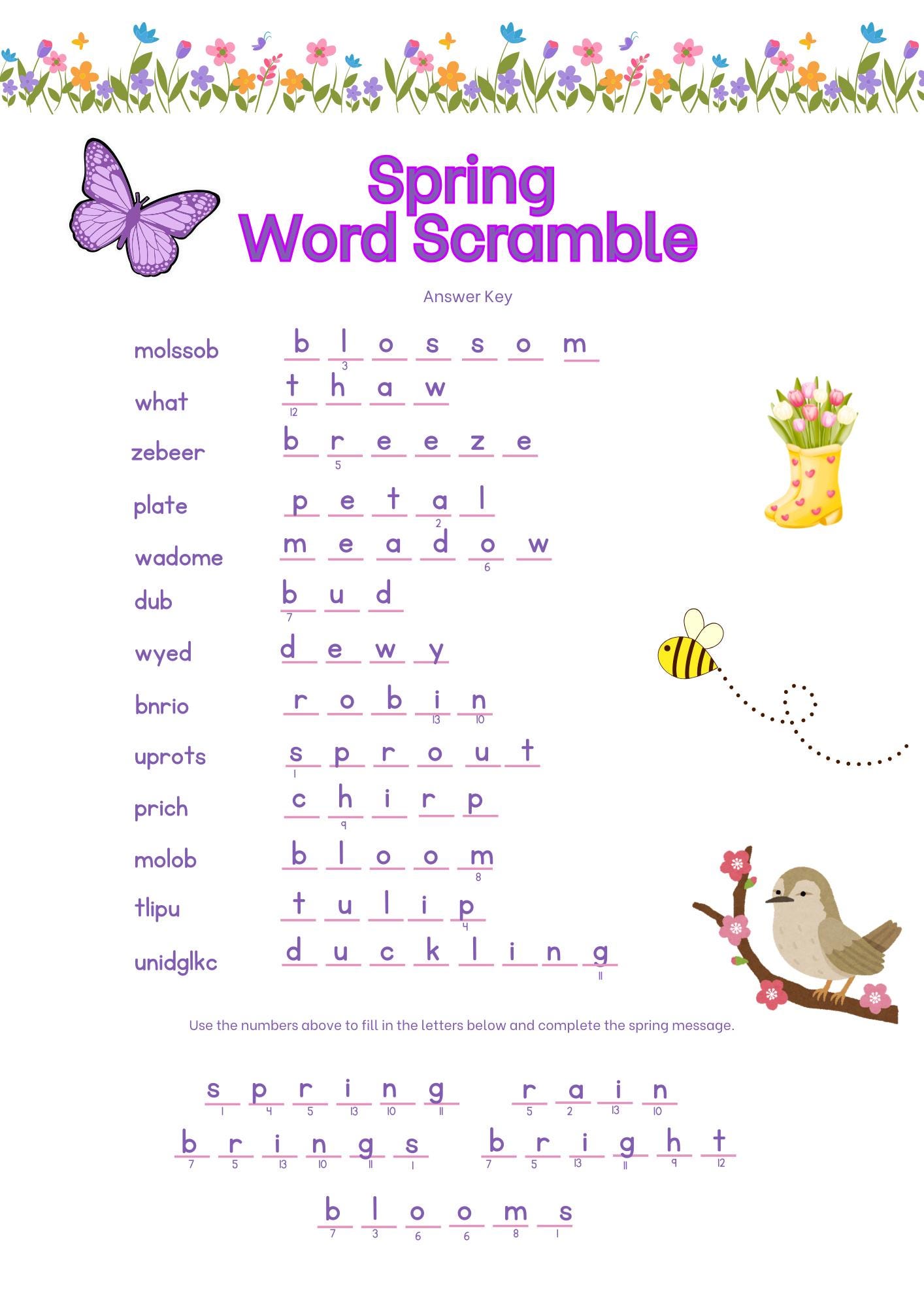 Spring Word Scramble Printable - Classroom Activity for Kids - Etsy