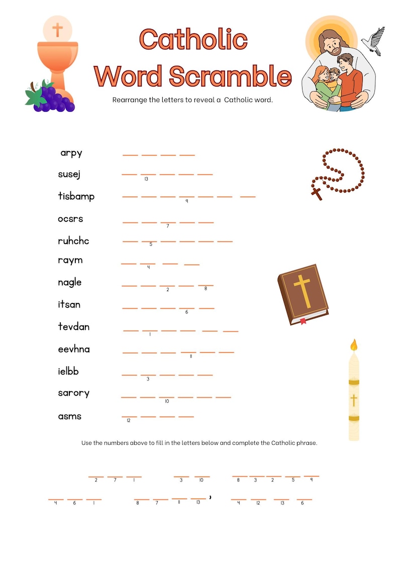 Catholic Word Scramble Printable | Religious Activity for Kids, Sunday ...
