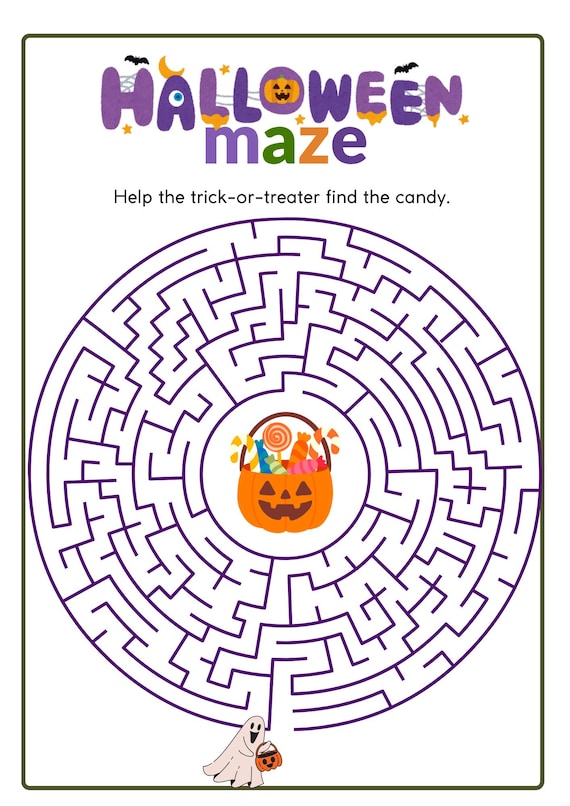 3 x Halloween Maze for Kids, Kid Printable Maze Puzzle, Halloween Activity Kids, Brain Game Kids, Classroom Maze for Kids PDF, Spooky Maze