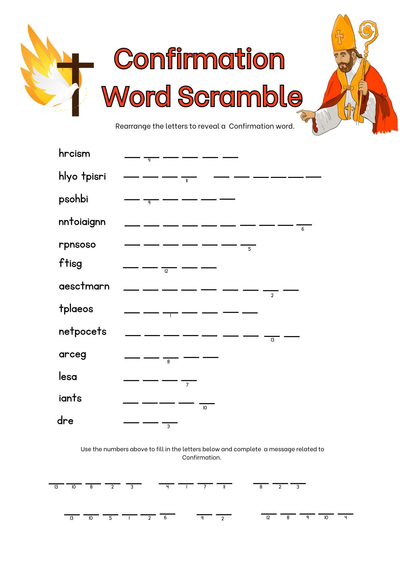 Confirmation Word Scramble Printable | Catholic Activity for Kids - Etsy