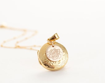 Birth Month Flower Necklace Gold Filled Locket Necklace - Sterling Silver Locket Necklace - Photo Locket - Heirloom Locket - Birthmonth gift