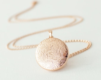 Dainty Rose Gold Locket - Silver Locket Necklace - Gold Locket - Floral Silver Locket - Locket Photo Necklace-Necklace With Photo-Bridesmaid