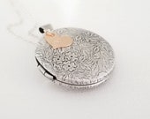 Silver Locket Necklace - Locket with picture - Locket Necklace - Layering Locket - Floral Locket - Antique Silver - Rose Gold Locket - Gift