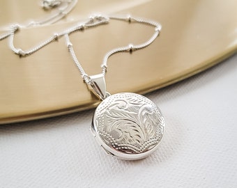 Sterling Silver Photo Locket - Mothers Locket - Satellite Chain - Locket with Pictures - Locket Necklace -Mothers Necklace-Bridesmaid Locket