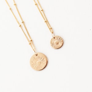 Sunburst Necklace - Sunshine Necklace - Sunrise Necklace on Satellite Chain - Gold Disc Necklace - You are my Sunshine Necklace