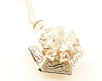 Locket Necklace - Bridesmaid Locket Necklace - Layering Necklace -Photo Locket -Vintage Locket -Silver Locket -Sterling Silver Necklace