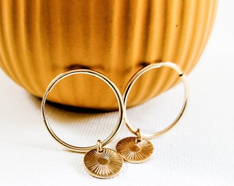 Gold Sunburst Earrings - Gold Hoop Earrings - Live in Hoop Earrings - You are My Sunshine Earrings