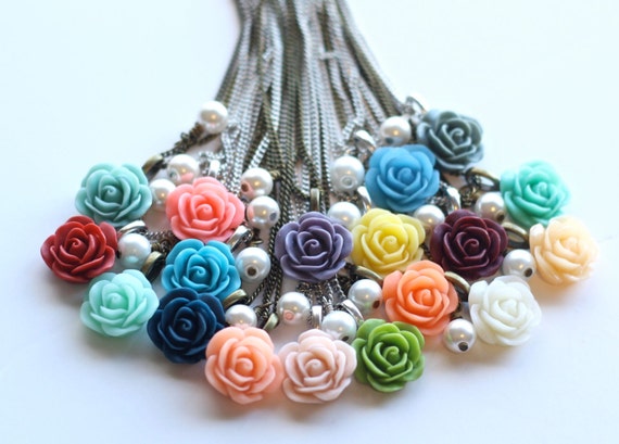 Items similar to Pick Your Rose Color - Bridesmaid Necklace - Pearl ...