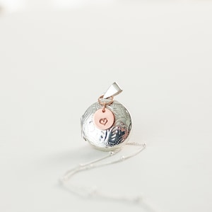 Sterling Silver Photo Locket with Initial on Satellite Chain - Mothers Locket - Locket with Pictures - Locket Necklace - Mothers Necklace
