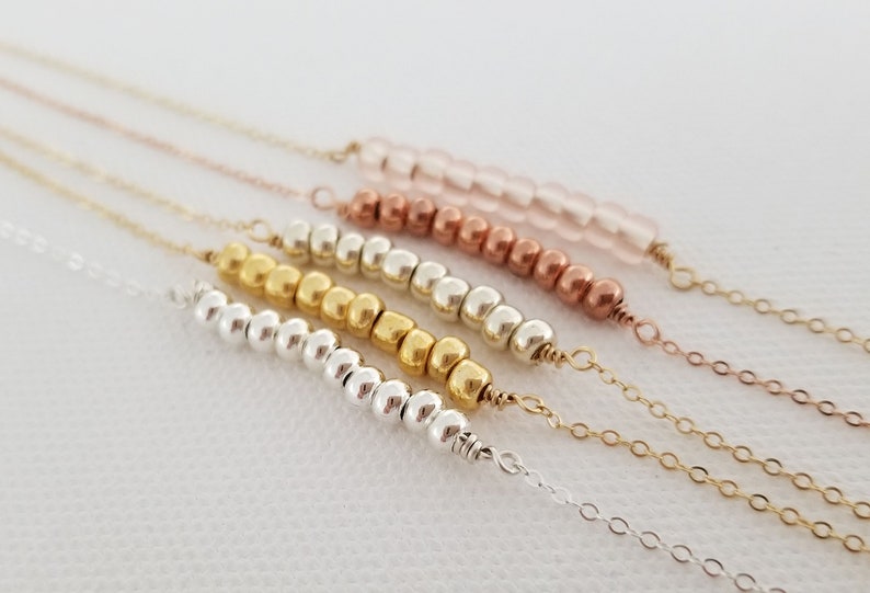 Layering Beaded Bar Necklace Rose Gold Beaded Necklace Bridesmaid Gift for Her Blush Necklace Blush Wedding Birthstone Necklace