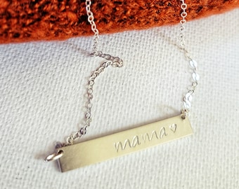 Mama Necklace - Gold Filled Bar Necklace - Bridesmaid Bar Necklace - Bridesmaid Gift -Rose Gold Filled Jewelry-Silver bar - Mothers necklace