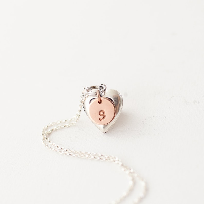 Dainty Sterling Silver Heart Locket Silver Heart Necklace Antique Silver Locket VINTAGE locket Personalized Bridesmaid Locket image 1