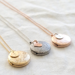 DAINTY Rose Gold, Gold oder Silber Medaillon Halskette Medaillon mit Bild-Medaillon Halskette-Floral Medaillon-Antik Silber-Rosegold Medaillon Bild 7