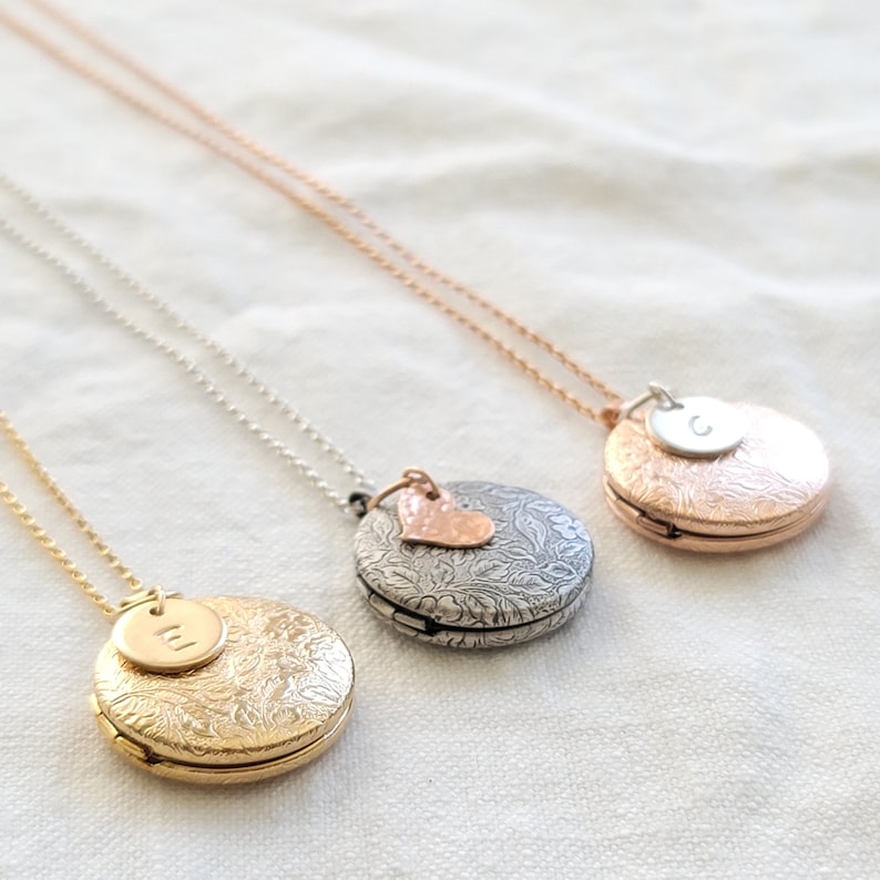 DAINTY Rose Gold, Gold oder Silber Medaillon Halskette Medaillon mit Bild-Medaillon Halskette-Floral Medaillon-Antik Silber-Rosegold Medaillon Bild 7