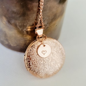 Rose Gold, Gold or Silver Locket Necklace -Locket with picture-Locket Necklace-Layering Locket-Floral Locket-Antique Silver-Rose Gold Locket