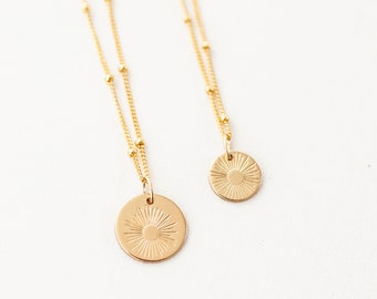 Sunburst Necklace - Sunshine Necklace - Sunrise Necklace on Satellite Chain - Gold Disc Necklace - You are my Sunshine Necklace