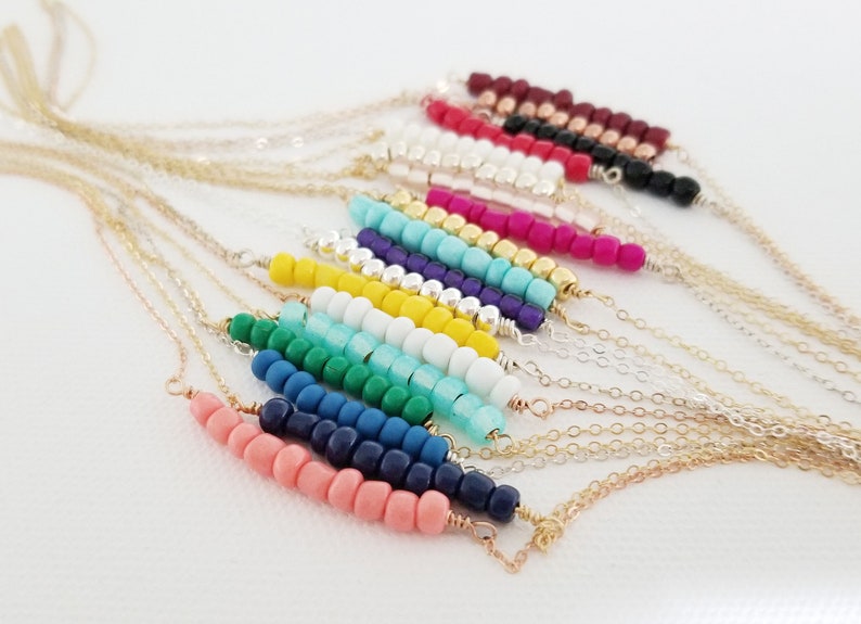 Layering Beaded Bar Necklace Rose Gold Beaded Necklace Bridesmaid Gift for Her Blush Necklace Blush Wedding Birthstone Necklace