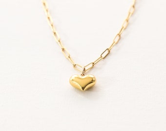 Heart Charm Necklace on Paper Clip Chain