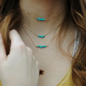 Beaded Turquoise Necklace - Choker Necklace - Delicate Turquoise Necklace - Dainty Gold Necklace - Layered Necklace - Sterling Silver
