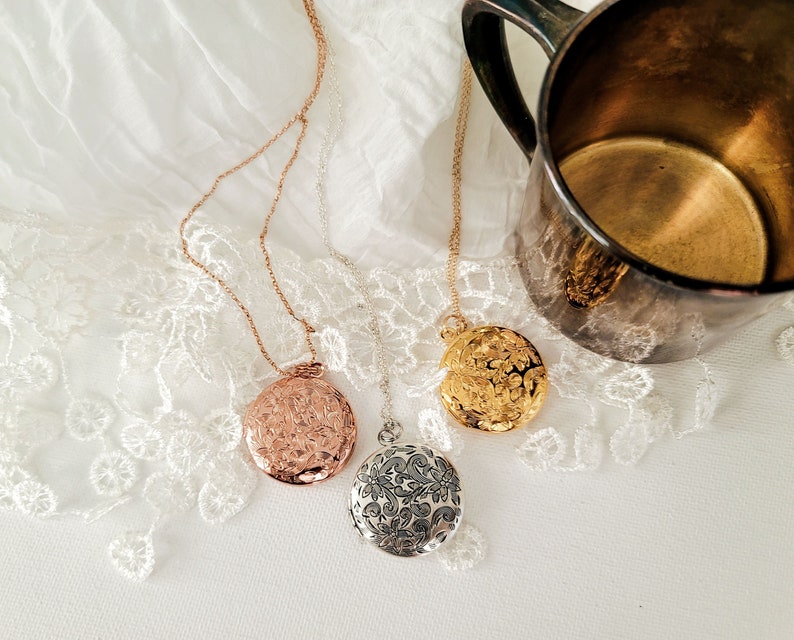 Rose Gold, Antique Silver or Gold Locket Necklace Silver Photo Locket Memory Locket Locket with Photo Silver Locket Photo Locket image 2