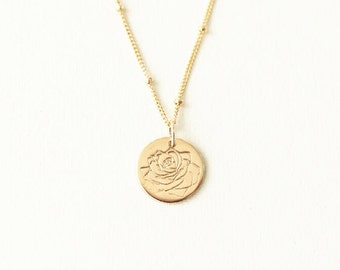 Birth Month Flower 13mm Disc Necklace on Satellite Chain - Birth Flower Necklace - Mother&#39;s Necklace - Add Discs - Dainty Disc Necklace