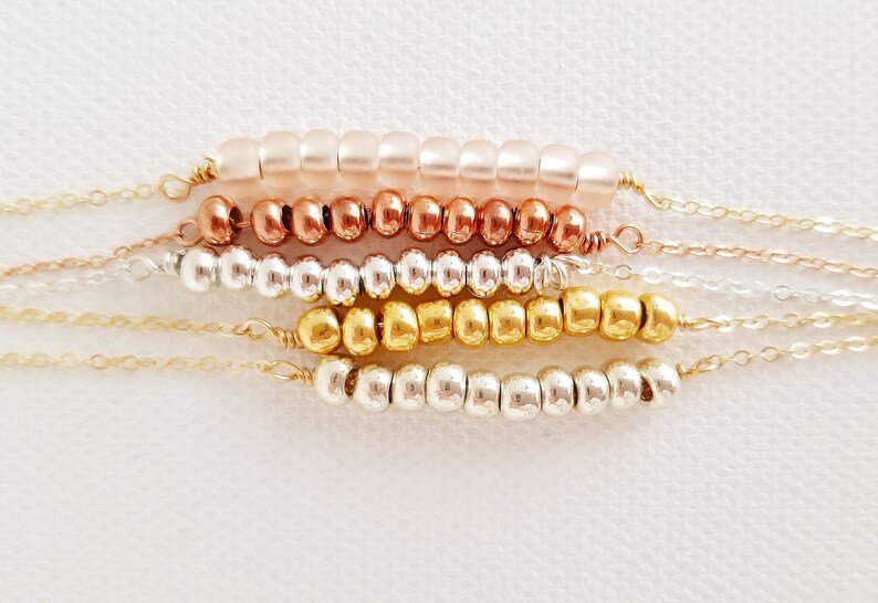 Layering Beaded Bar Necklace Rose Gold Beaded Necklace Bridesmaid Gift for Her Blush Necklace Blush Wedding Birthstone Necklace