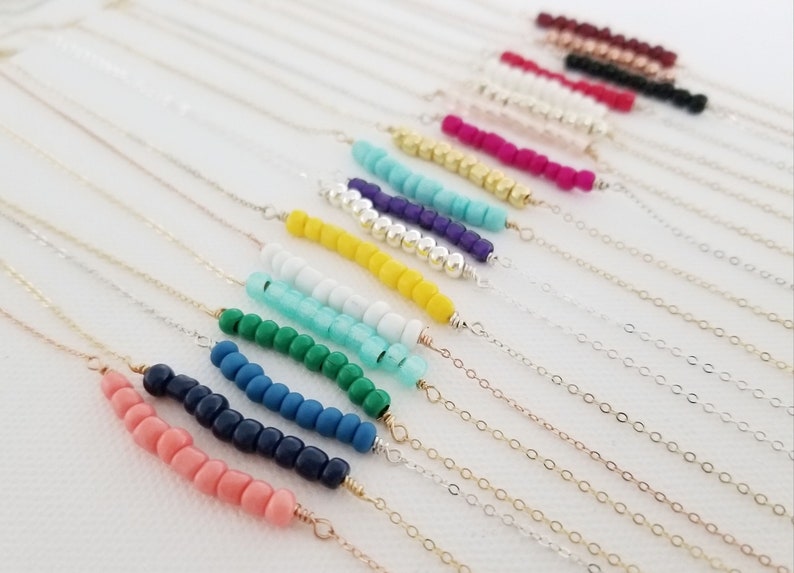 Layering Beaded Bar Necklace Rose Gold Beaded Necklace Bridesmaid Gift for Her Blush Necklace Blush Wedding Birthstone Necklace