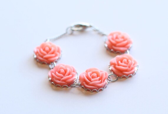 Items similar to Custom Coral Rose Bracelet - Brudesmaid Bracelet ...