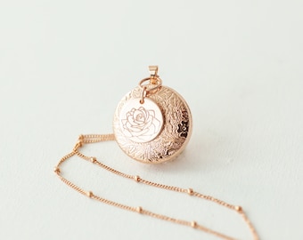 Birth Month Flower Necklace Gold Locket Satellite Necklace - Rose Gold Locket - Silver Locket Necklace - Photo Locketklz