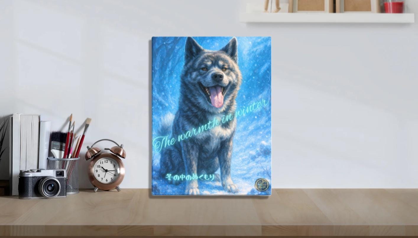 秋田犬キャンバスアート 秋田犬 絵画 キャンバスPOSCA20cm×20cm | 秋田